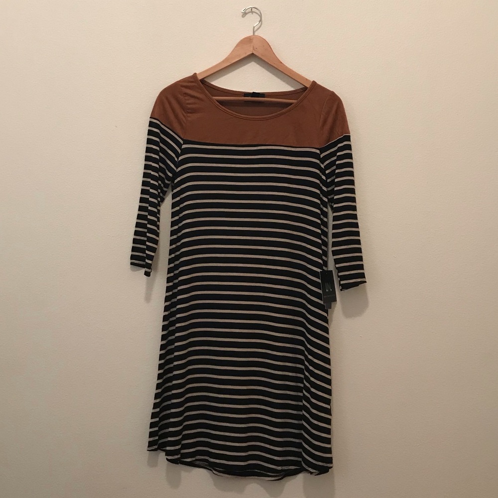 NWT Black & Beige Striped w/ Suede Dress MEDIUM